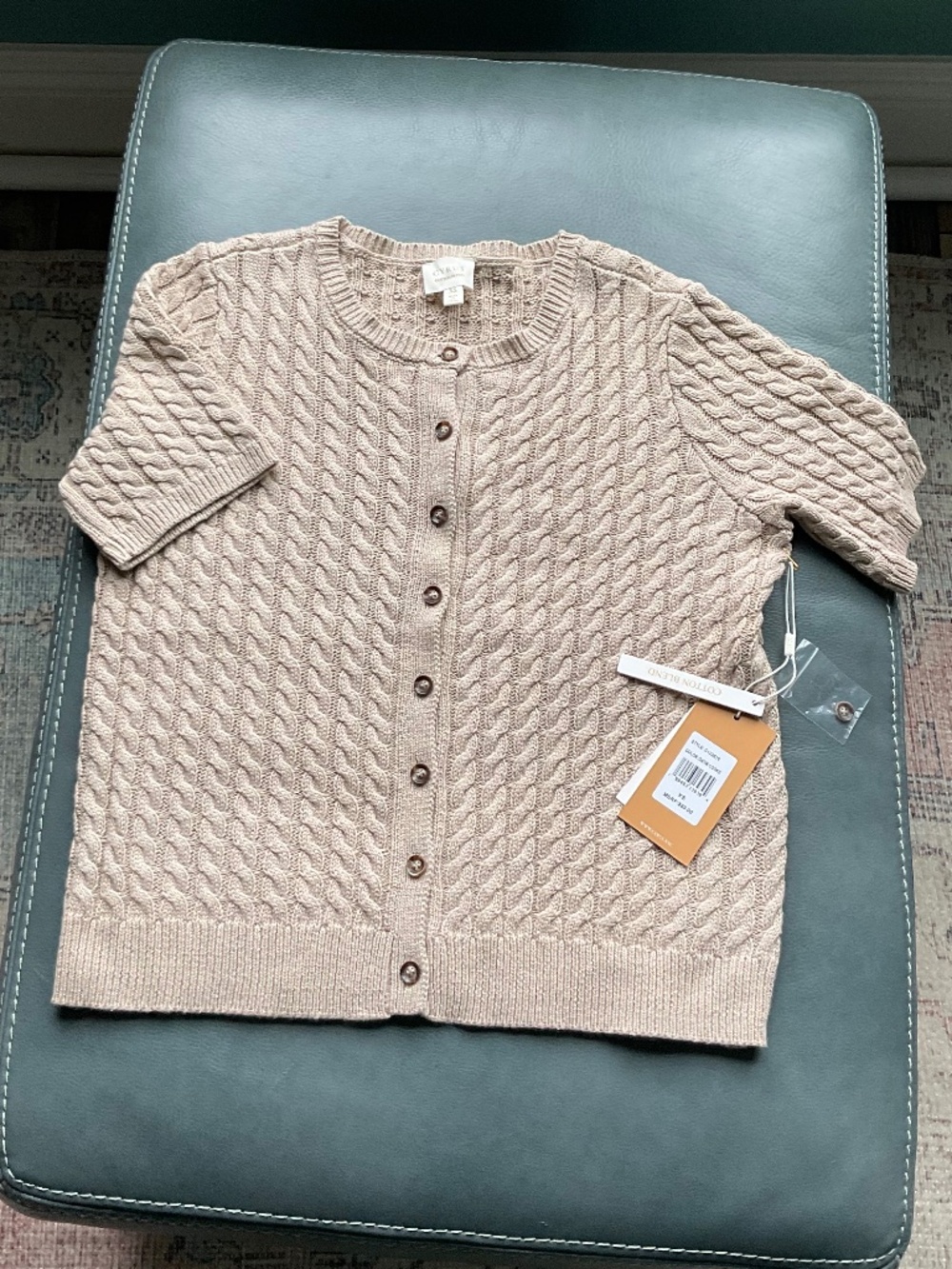 Cyrus The Cable Short-Sleeve Cardigan in Oatmeal Cookie NWT